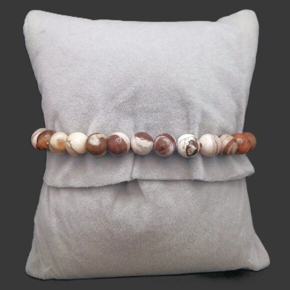 Australian Zebra Jasper Gemstone Bracelet Handmade 6mm Beaded Stretch NEW - Picture 3 of 10